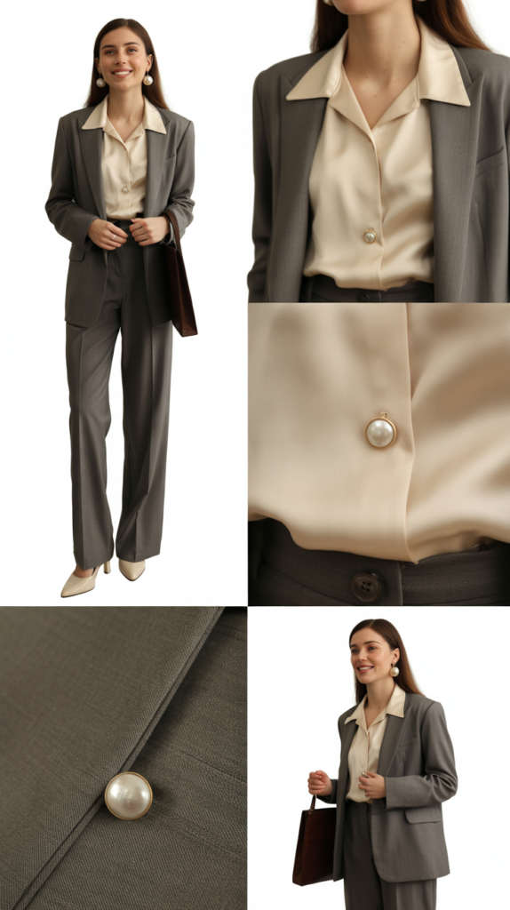 Cream Blouse with Charcoal Gray Suit