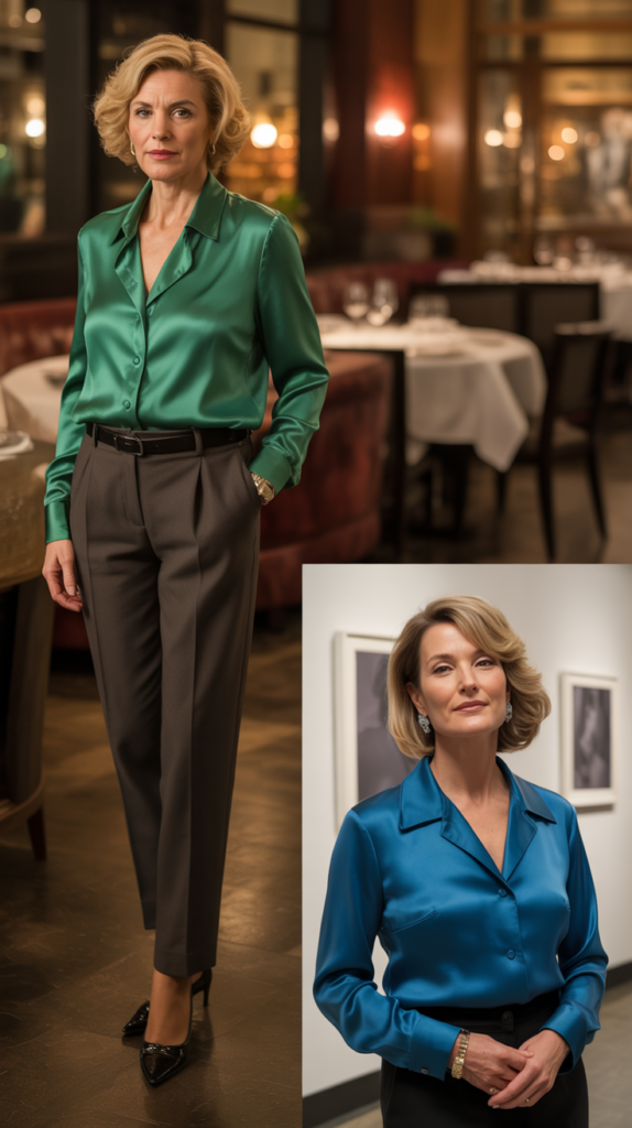 Silk or Satin Blouse in Jewel Tones