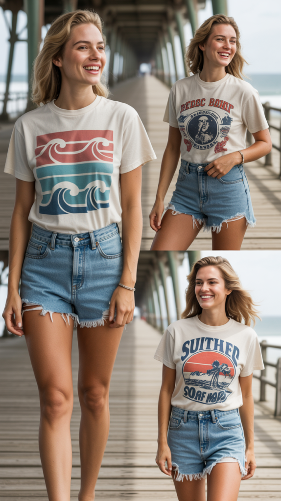 Graphic Tee and Distressed Denim Cutoffs