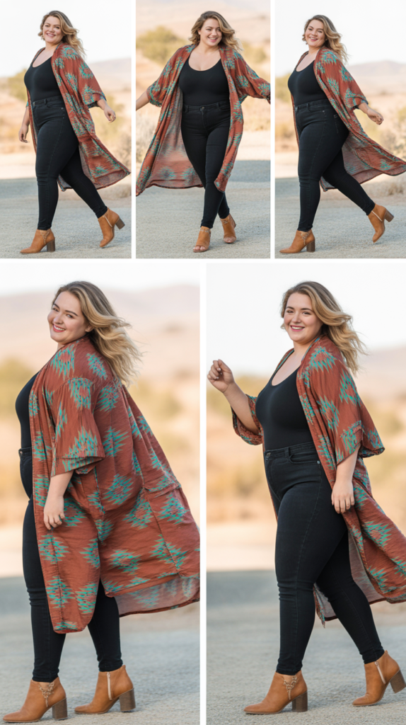 Dark Skinny Jeans With Kimono-Style Western Duster
