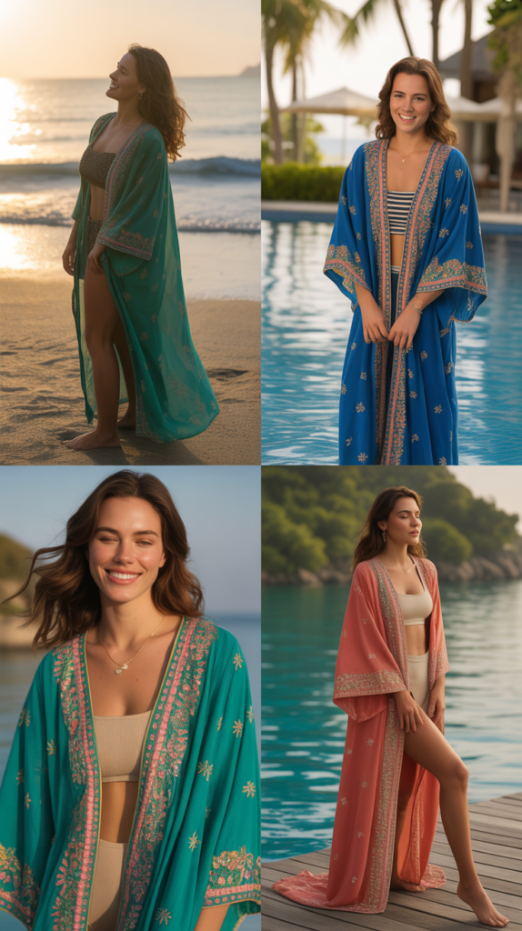 Flowy Beach Kaftan Over Swimsuit