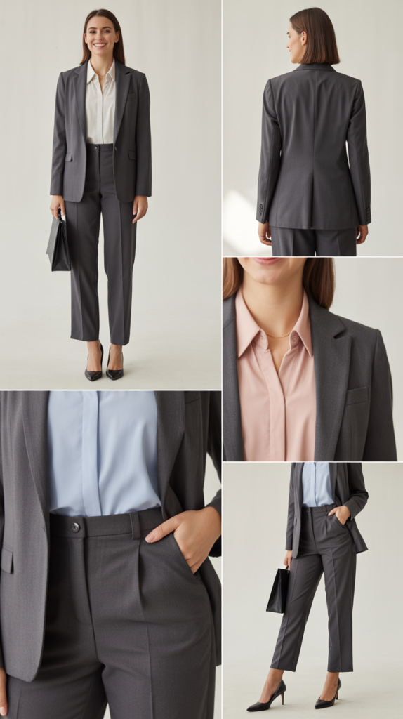 Tailored Pantsuit in Charcoal Gray