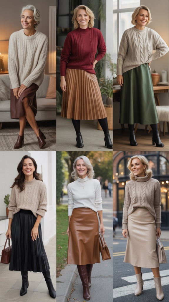 Chunky Knit Sweater with Midi Skirt