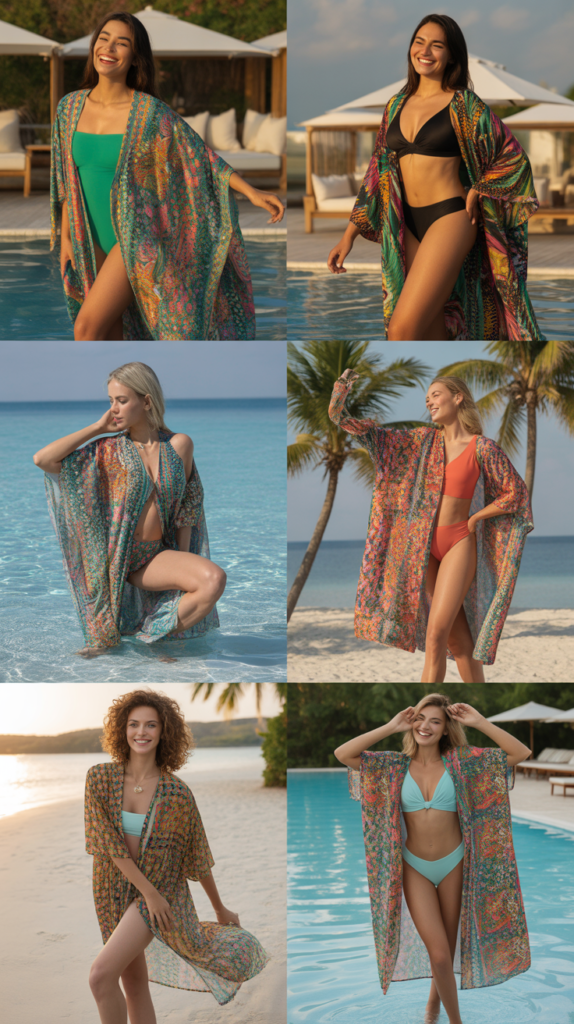 Printed Kaftan Over Swimsuit