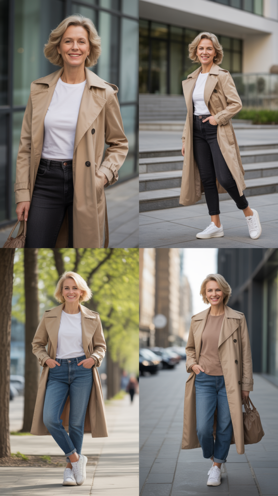 Lightweight Trench Coat Over Simple Basics