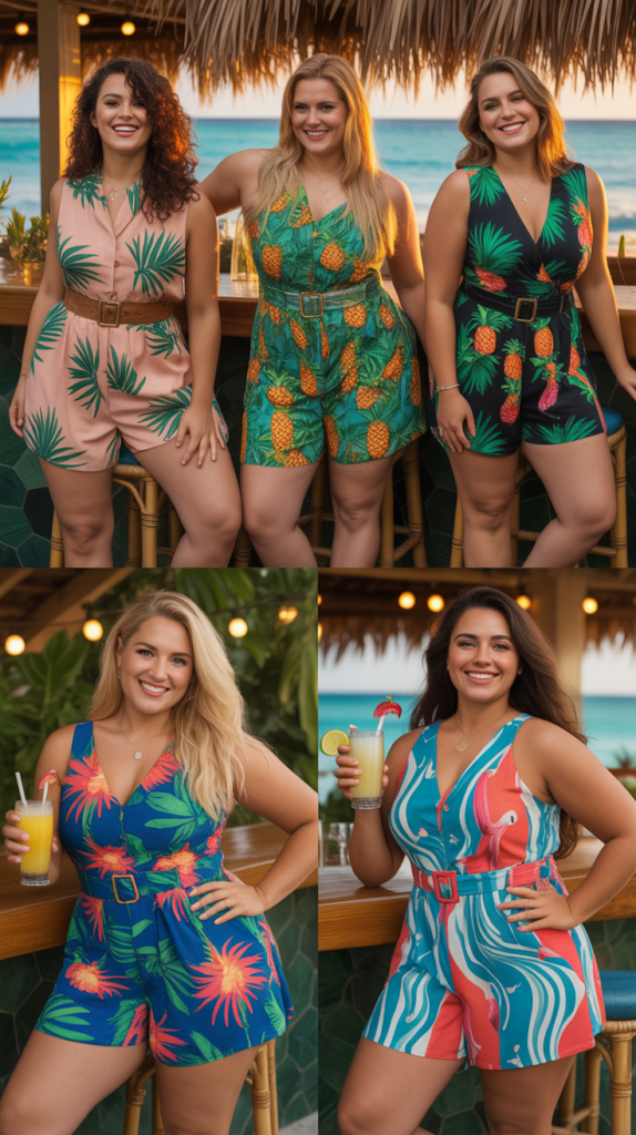 Belted Romper in Tropical Print