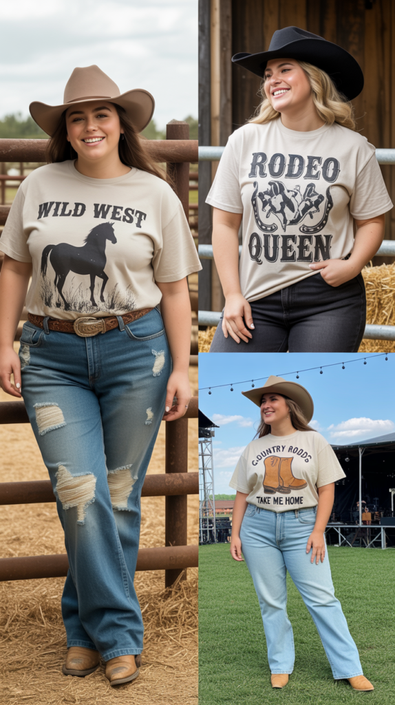 Graphic Western Tee and High-Waisted Jeans