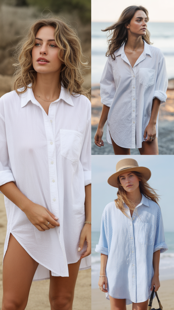 Oversized Button-Down Shirt as Beach Dress