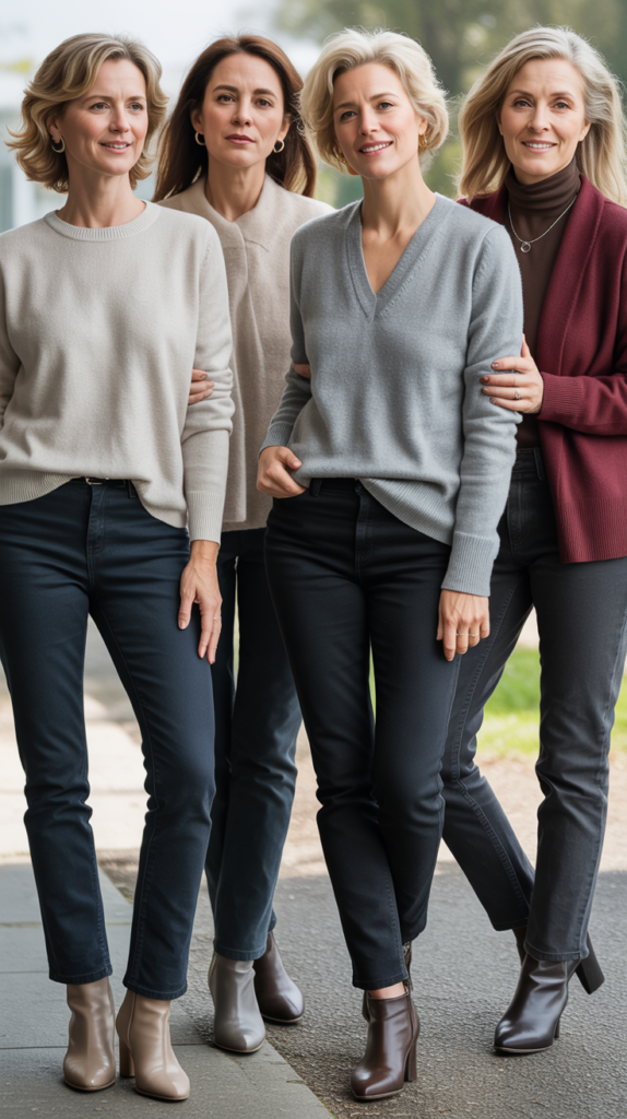 Cashmere Sweater with Dark Denim and Ankle Boots