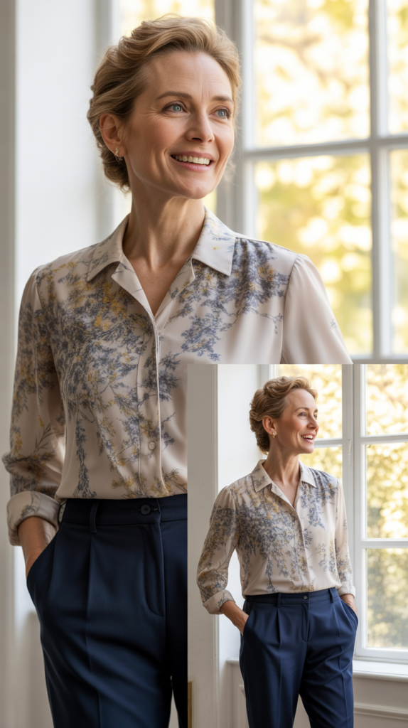 Printed Blouse with Solid Bottoms