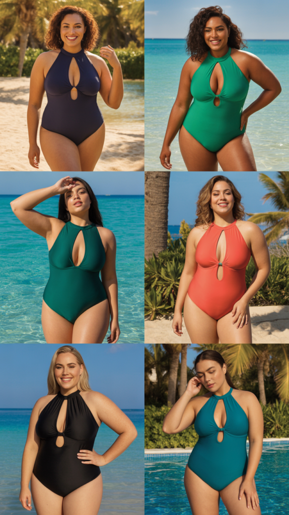 High-Neck Swimsuit with Keyhole