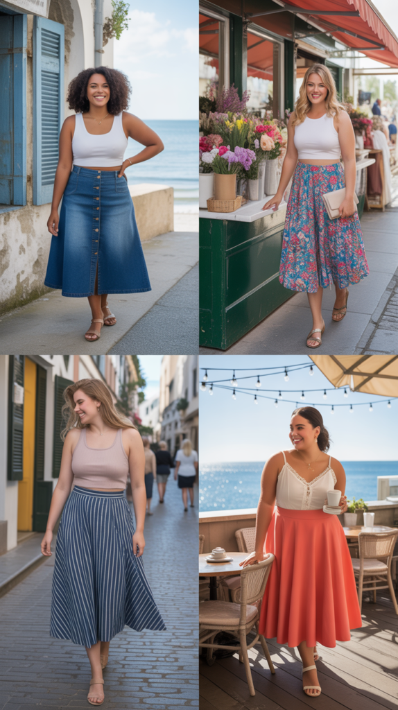  Button-Front Midi Skirt with Crop Cami