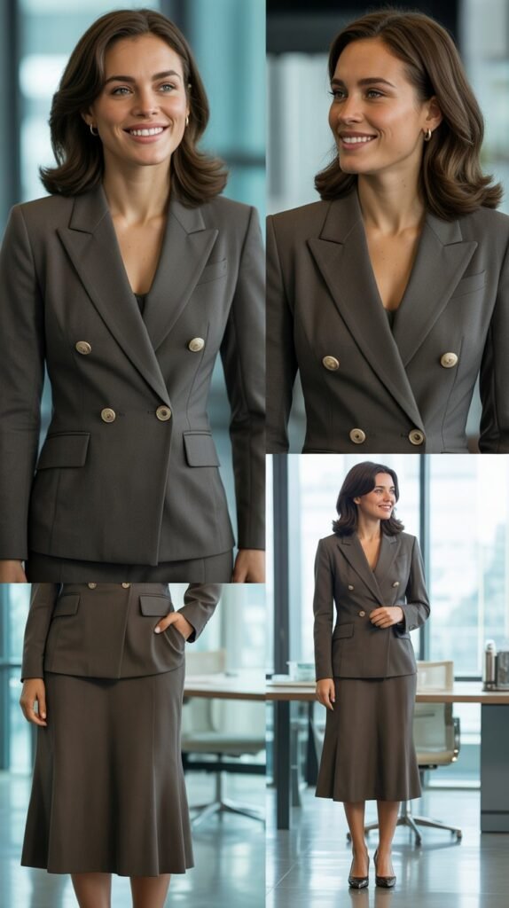 Midi Skirt with Tucked-In Blouse