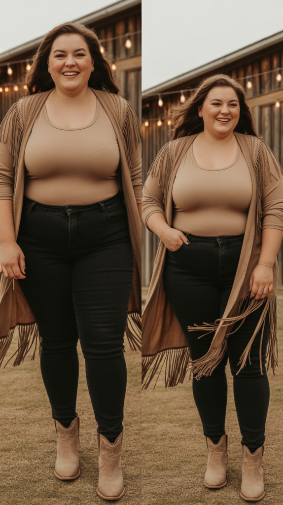 Skinny Jeans With Longline Duster Cardigan