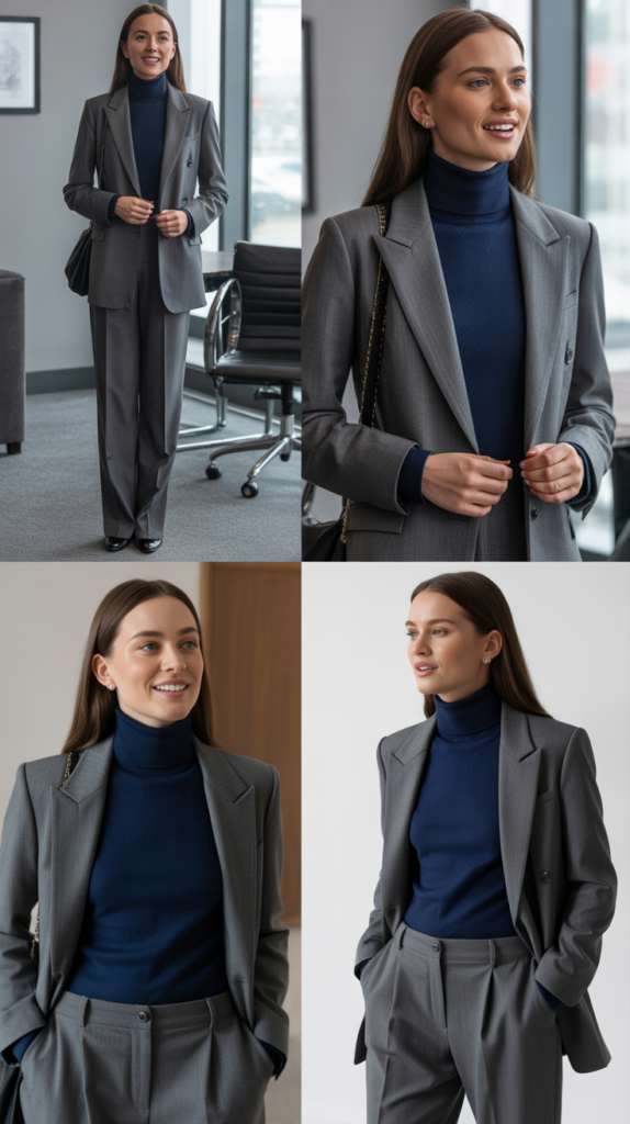 Navy Turtleneck with Gray Suit