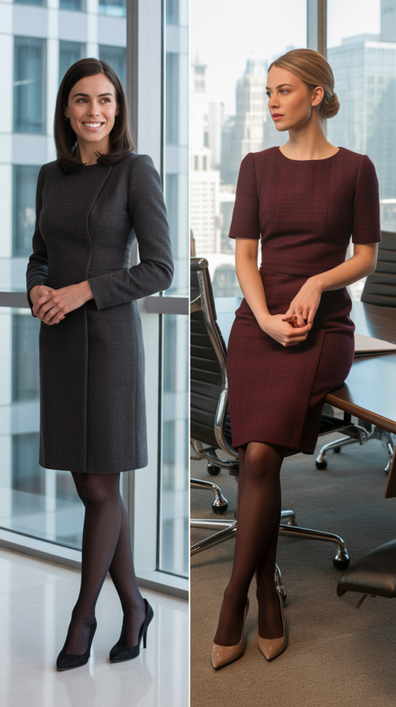 The Power of the Wool Sheath Dress with Tights
