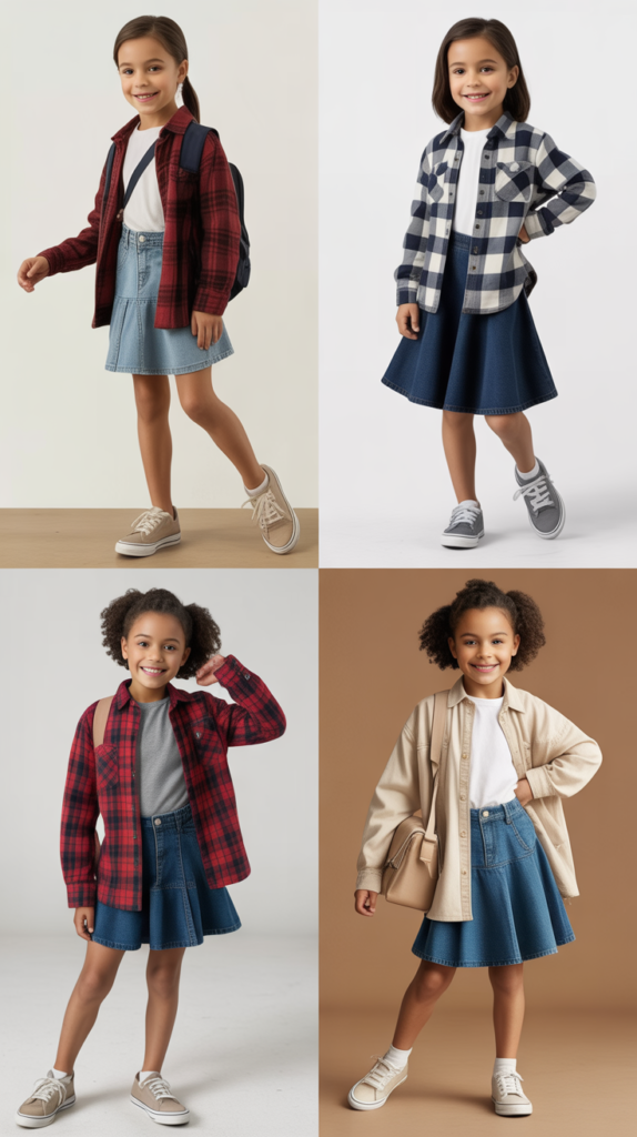  Flannel Shirt and Denim Skirt