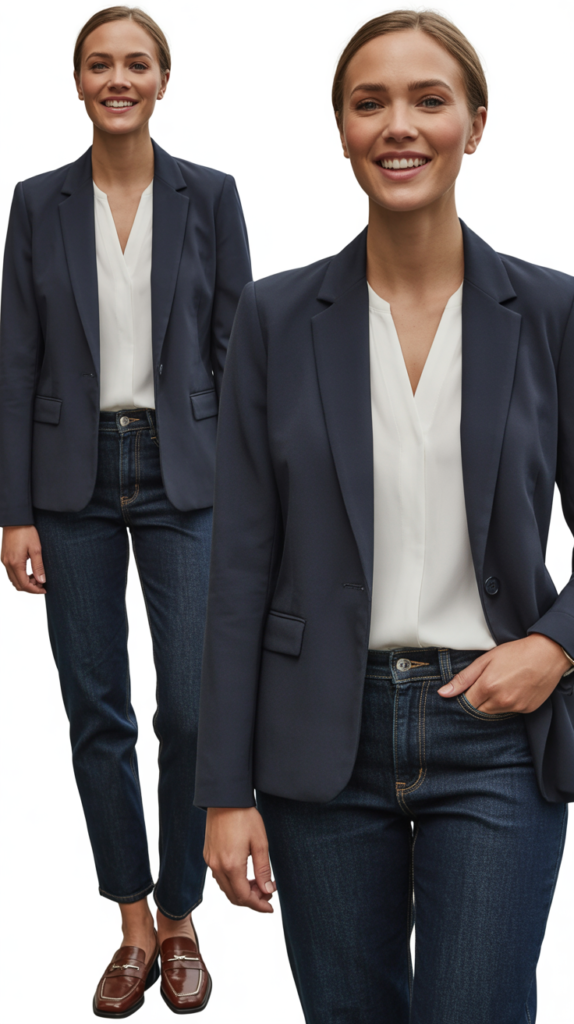 Navy Blazer with Jeans
