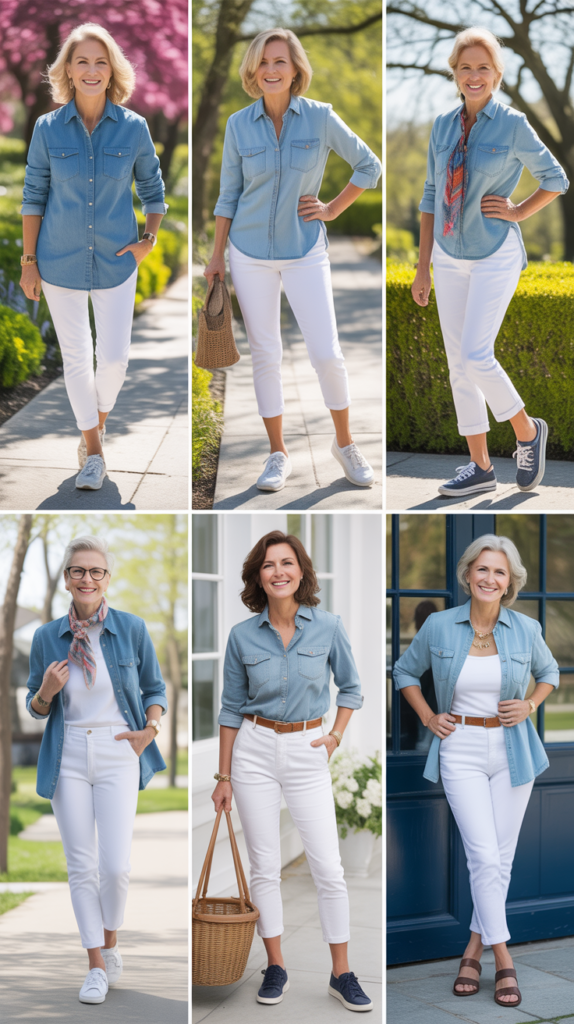 Chambray Shirt with White Pants