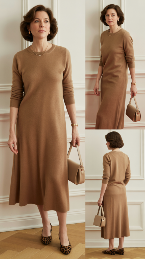 Neutral Knit Dress with Statement Shoes