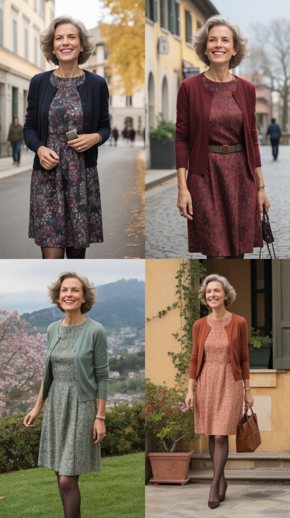 Shift Dress with Cardigan and Tights