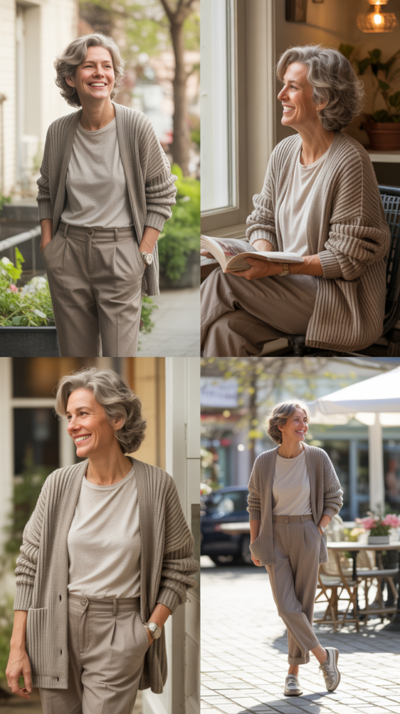 Boyfriend Cardigan with Tee and Trousers