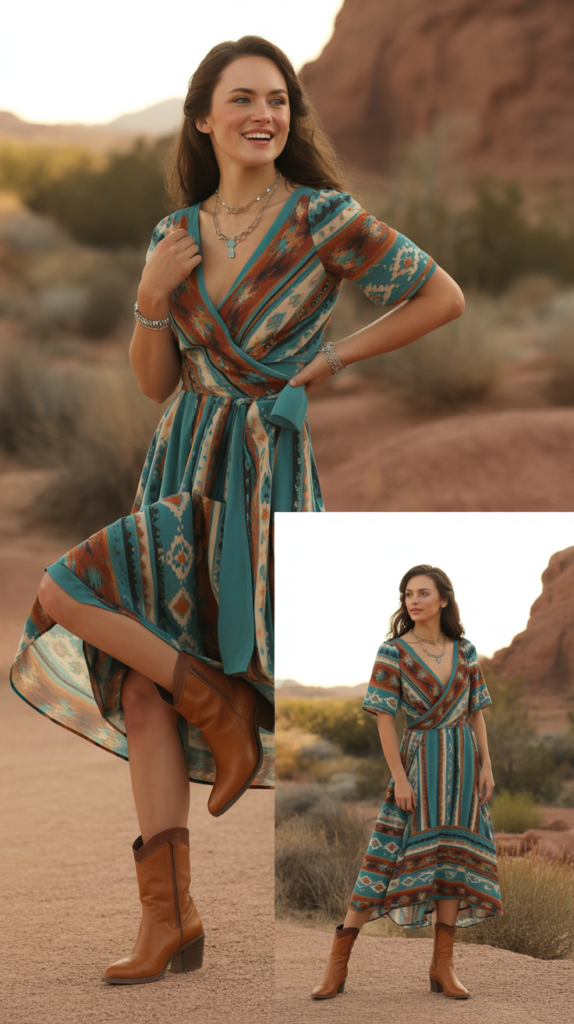 Wrap Dress in Southwest Print