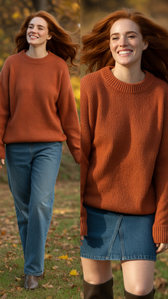 Rust Orange Sweater with Denim