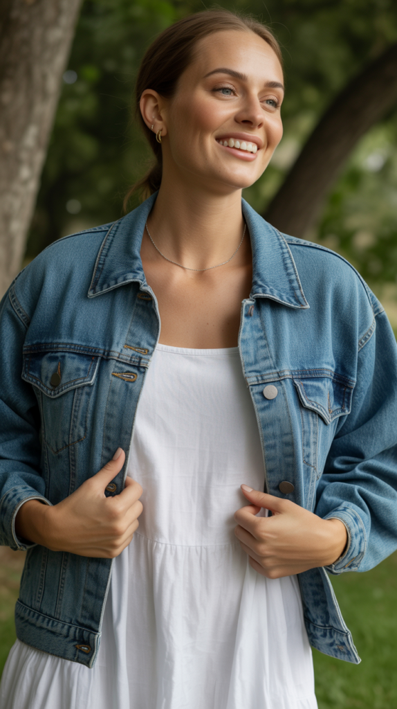 Denim Jacket and White Dress