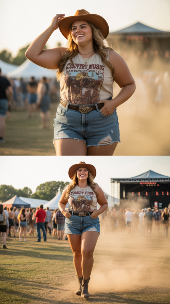  Distressed Jean Shorts With Graphic Band Tee