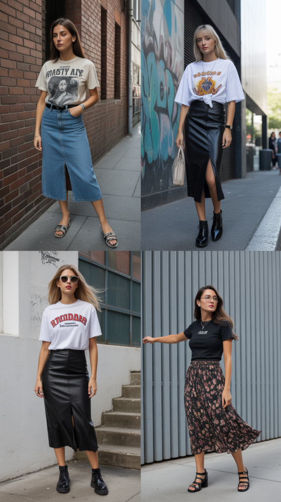 Graphic Tee and Midi Skirt