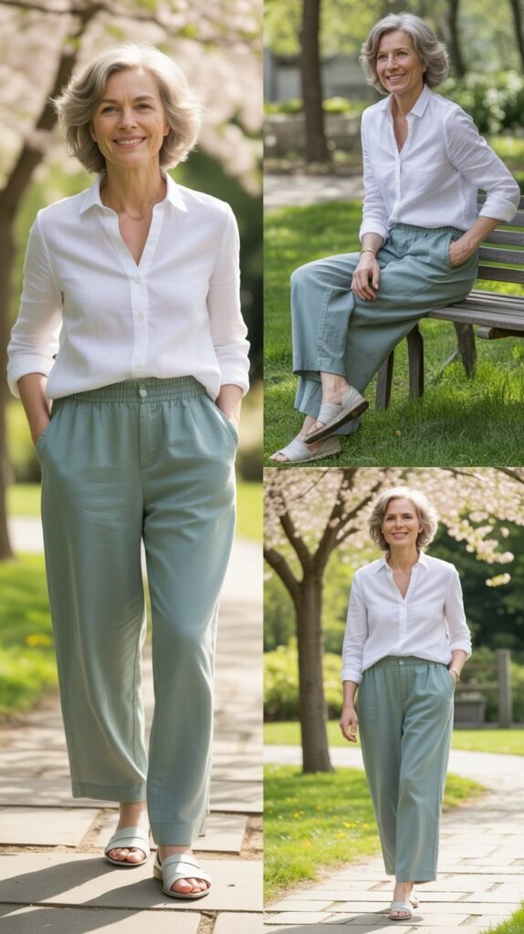 Tailored Trousers with Silk Blouse