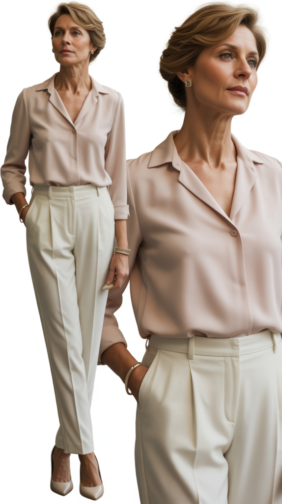 Tailored Trousers with Silk Blouse