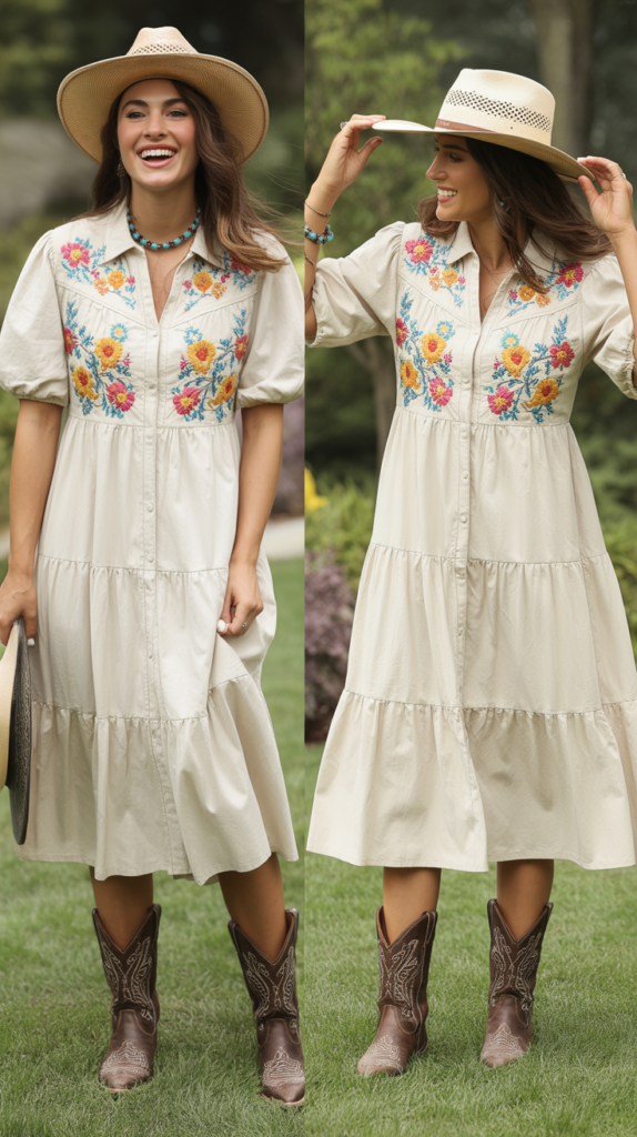 Tiered Cotton Dress with Embroidered Details