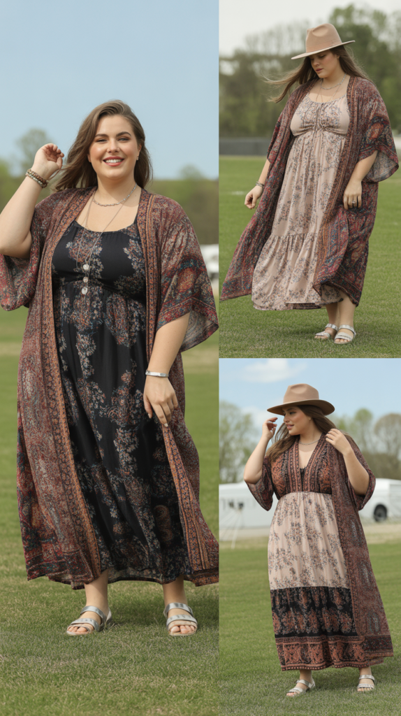 Boho Maxi Dress With Kimono
