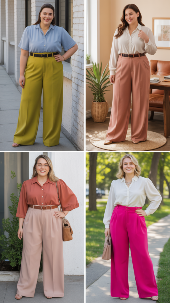 Wide-Leg Trousers with Tucked-In Blouse