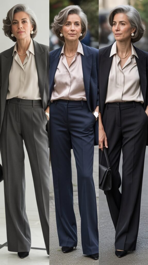 Tailored Trousers with Silk Blouse