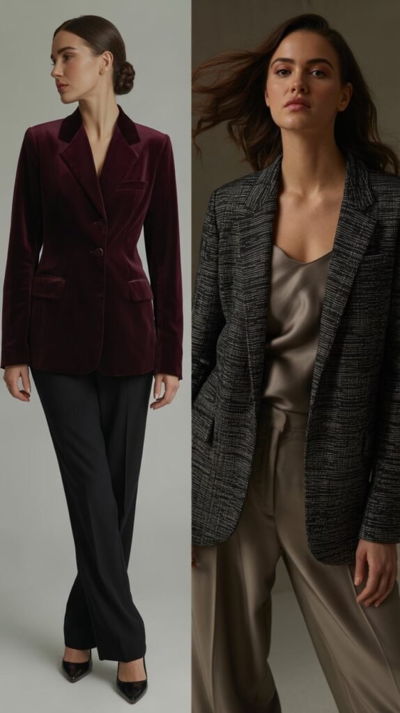 Velvet or Textured Blazer for Evening Power