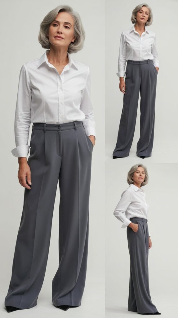 Classic White Shirt and Wide-Leg Trousers