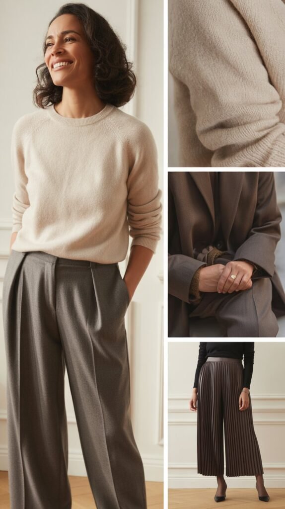 Luxurious Knitwear with Structured Bottoms