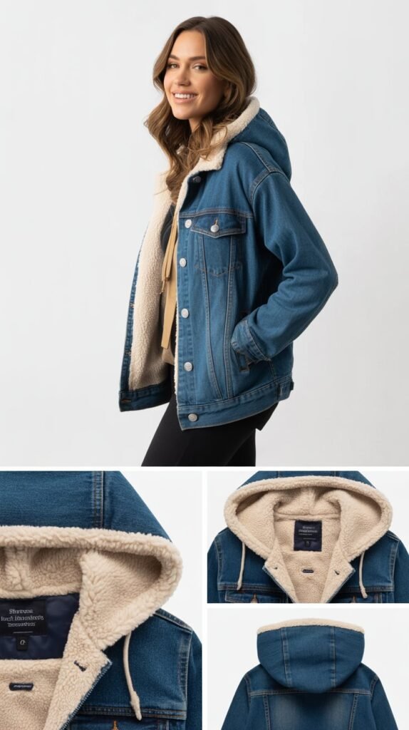 Sherpa-Lined Denim Jackets with Hoodies