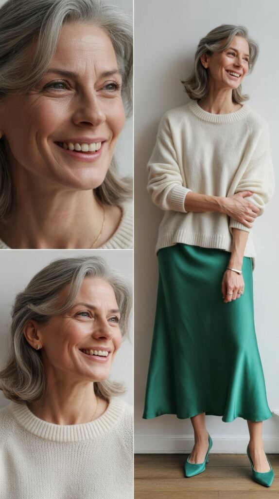 Soft Sweater with Silk Skirt