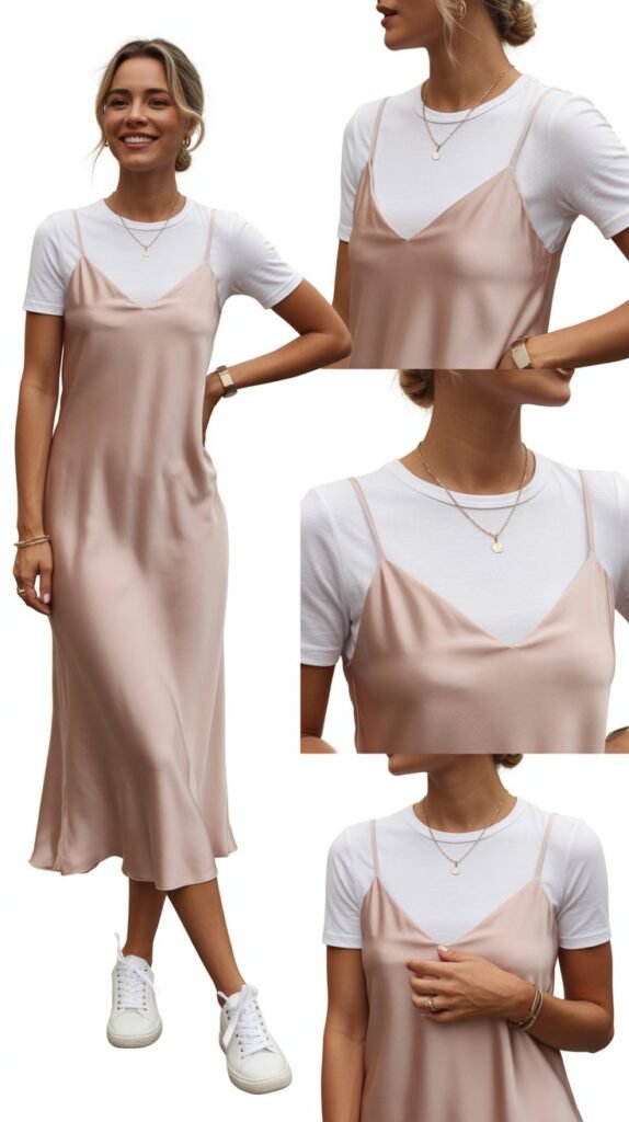 Slip Dress with Tee Layered Underneath