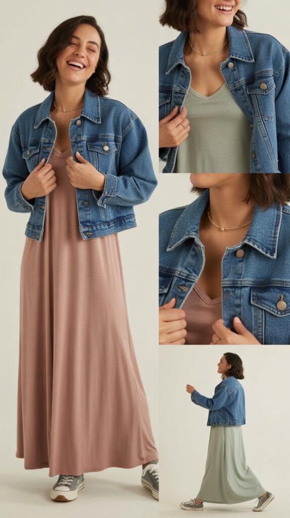 Maxi Dress with Denim Jacket Casual Cool
