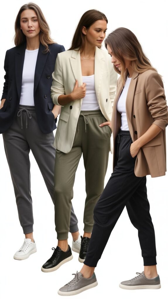 Jogger Pants with Blazer and Low-Profile Sneakers