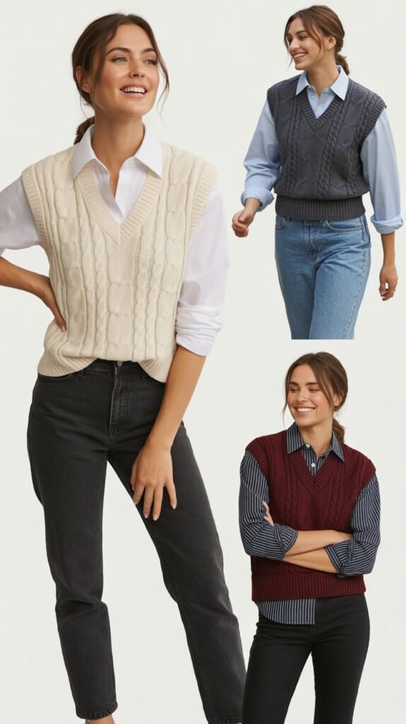 Sweater Vest with Collared Shirt and Jeans