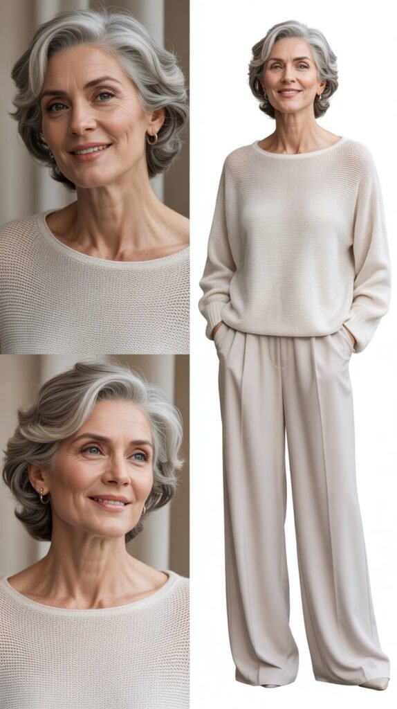 Lightweight Sweater with Wide-Leg Pants