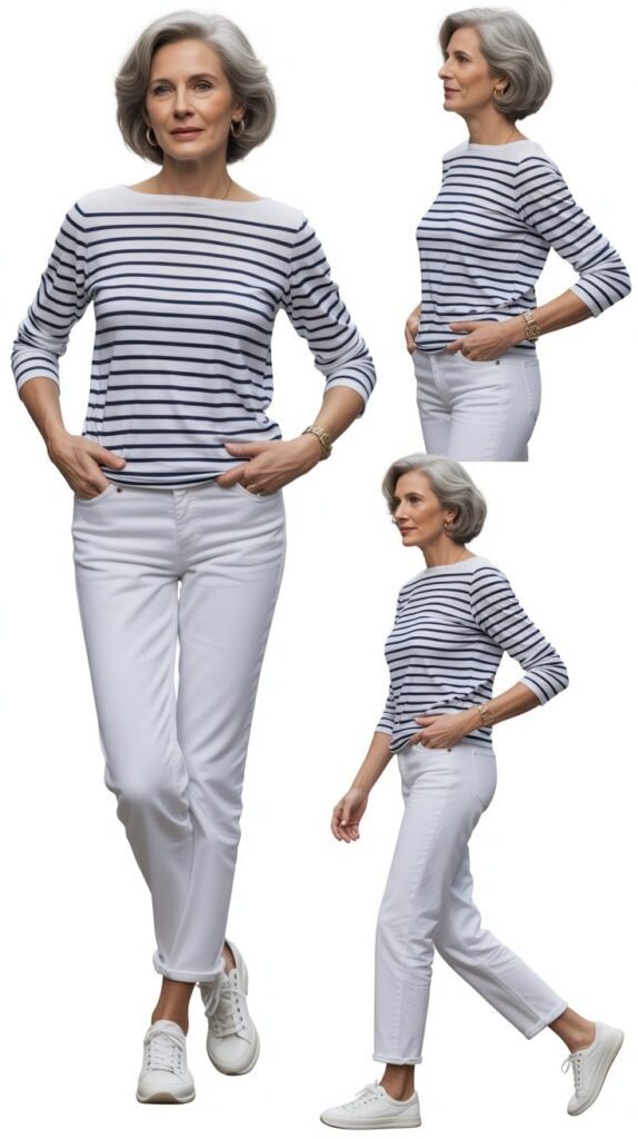 Striped Breton Top with White Jeans