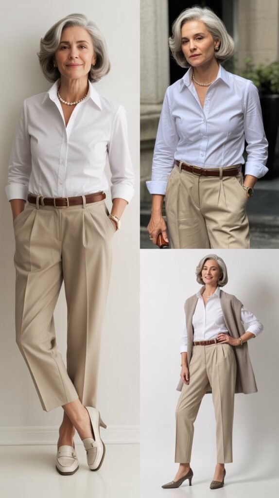 Classic White Shirt and Khaki Pants Combination