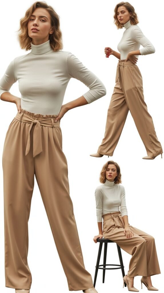 Turtleneck with Paper Bag Waist Trousers